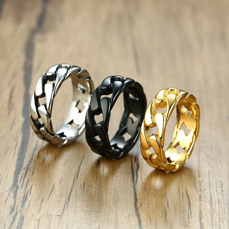 Kemstone Cuban Chain Link Ring – Bold Stainless Steel Biker Band for Men R495