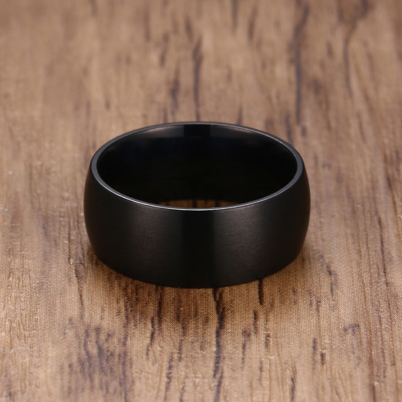 Matte Black Stainless Steel Ring for Men – 8mm Wide Brushed Band | Gothic Street Style R-378B