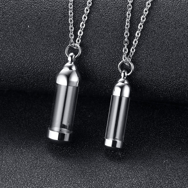 Kemstone Men’s Stainless Steel Glass Vial Pendant Necklace – Gothic Memorial Perfume Bottle Urn Amulet PN-716