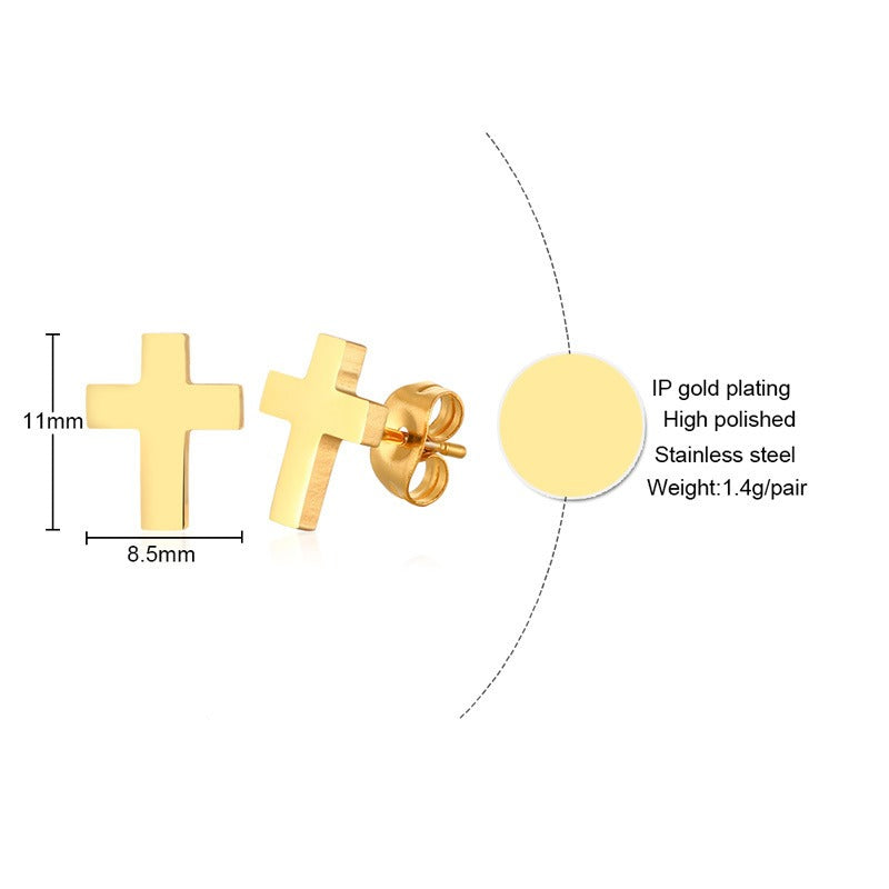 Kemstone Stainless Steel Cross Stud Earrings – Gold/Silver/Black, Gothic Minimalist Faith Jewelry ES-214