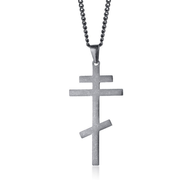 Men's Stainless Steel Orthodox Cross Necklace – Bold Double Bar Gothic Pendant PN-831