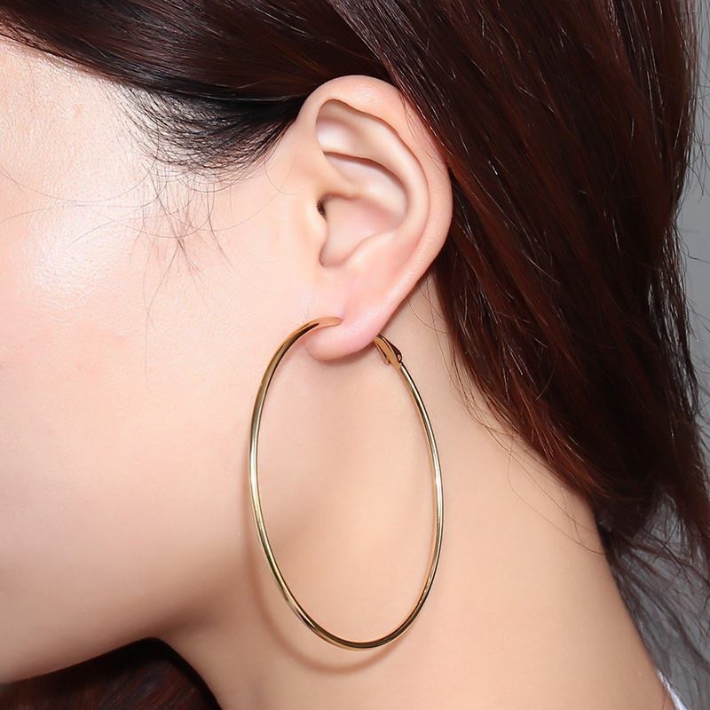 Stainless Steel Large Hoop Earrings for Women – Gold & Silver Minimalist Circle Hoops EH-180