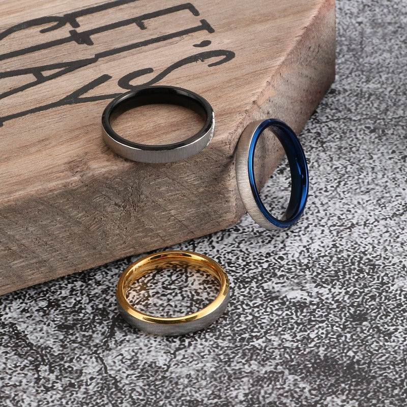 Kemstone Brushed Steel Ring for Men – 18K Gold & Crystals Accent, Gothic Minimalist Power Band KR46939-K