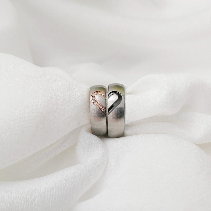 Kemstone Heartbeat Duo Titanium Steel Couple's Ring – Zirconia Accents Modern Love Symbol CR-051