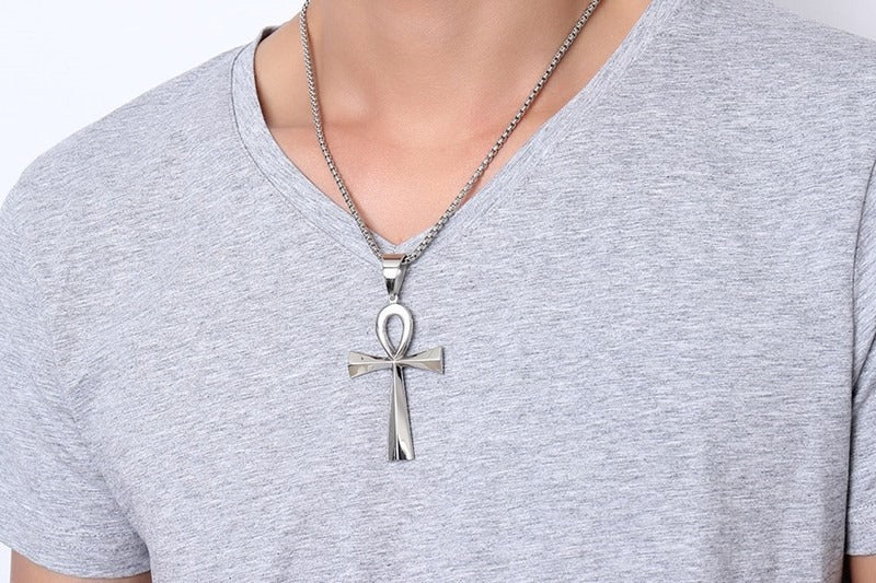 Colgante de cruz Ankh de acero inoxidable de 64 mm de Kemstone para hombre, joyería de hip hop PN-646