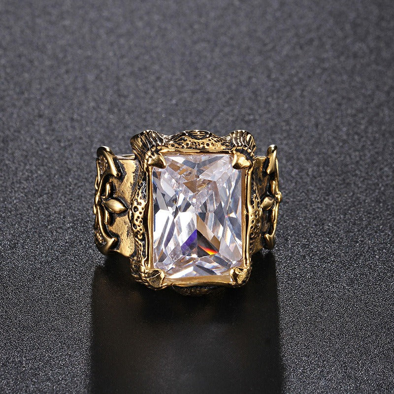Anillo Kemstone de acero y titanio, estilo gótico punk vintage con cristales para hombre KR39427