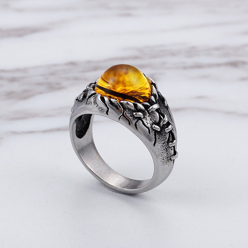 Kemstone Men’s Cat’s Eye Titanium Steel Ring – Vintage Strength & Subtle Brilliance KR44704-BD