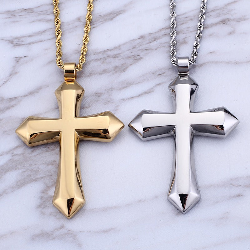 Kemstone Titanium Steel Cross Pendant Necklace – Urban Minimalist Chain for Men’s Streetwear & Gothic Style KP58578-BD