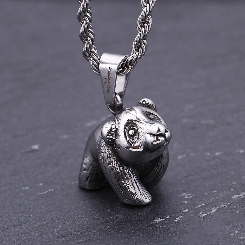 Kemstone Men’s Titanium Steel Bear Necklace – Vintage Animal Totem Pendant KP76851-BD
