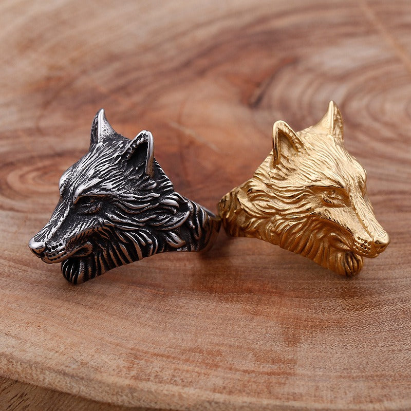 Kemstone Wolf Head Ring for Men – 18K Gold Plated Stainless Steel Gothic Norse Power KR48276-K