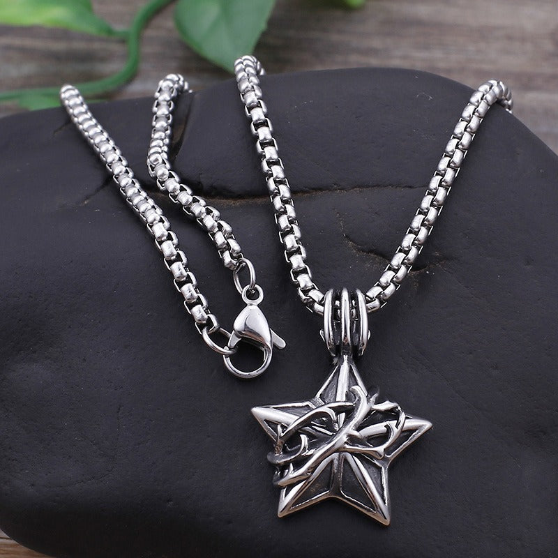 Kemstone Meteorite Star Pendant – Titanium Steel Necklace for Men, Raw Urban Gothic Jewelry KP77555-BD