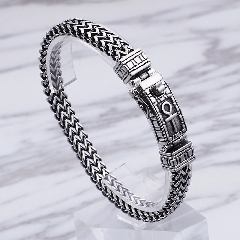 Kemstone Double-Row Titanium Steel Chain Bracelet – Rugged Punk Style for Men KB97942