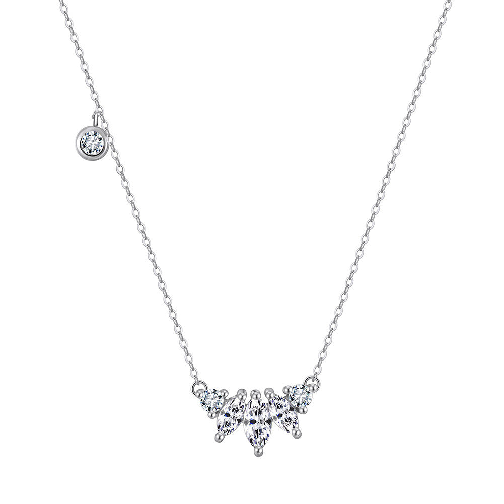 Kemstone S925 Sterling Silver Marquise CZ Pendant Necklace for Women – Oval Eye-Shaped Zircon Clavicle Chain, Silver & Gold A4-APN45
