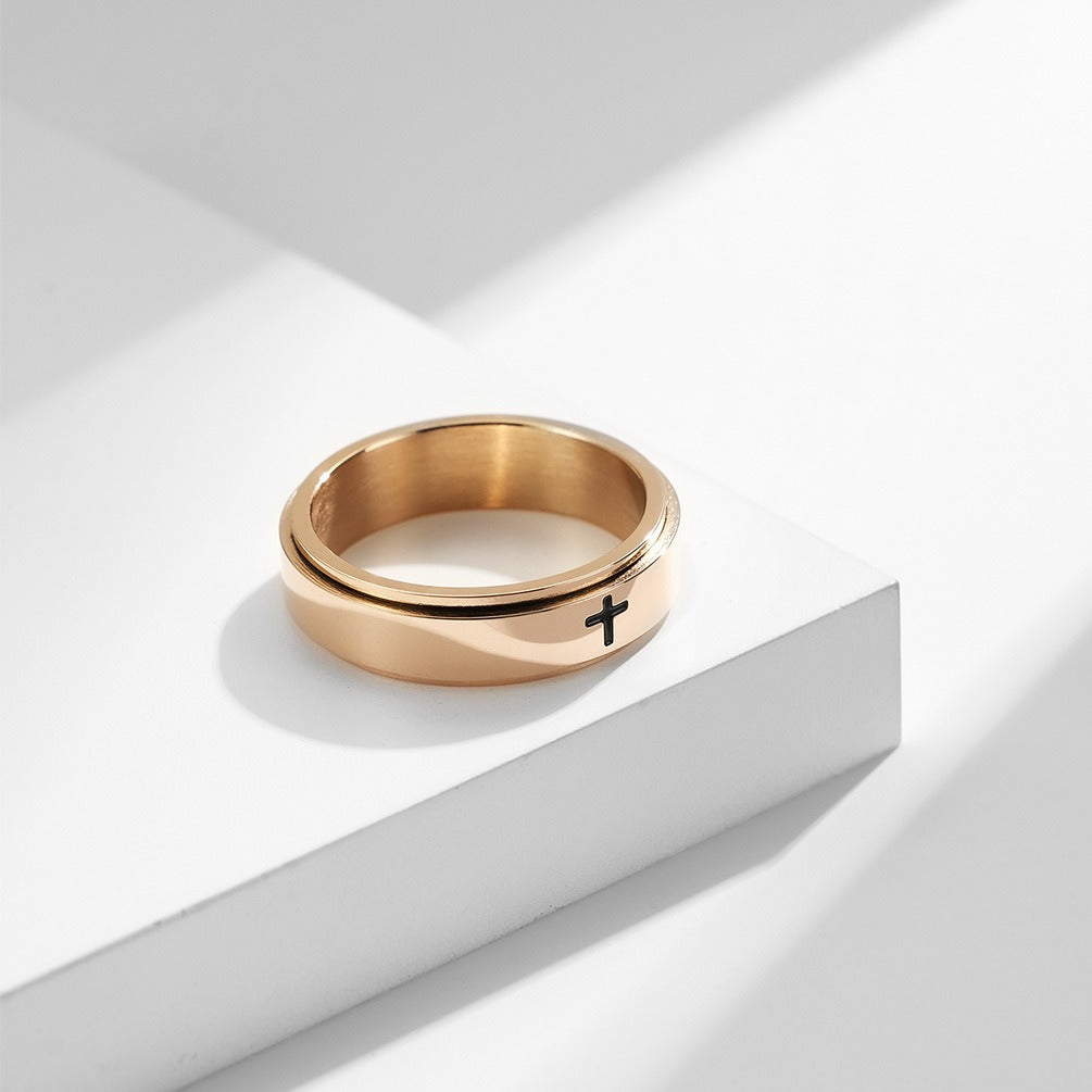 Kemstone Stainless Steel Cross Spinner Ring – Anxiety Relief Couple Band K-R565