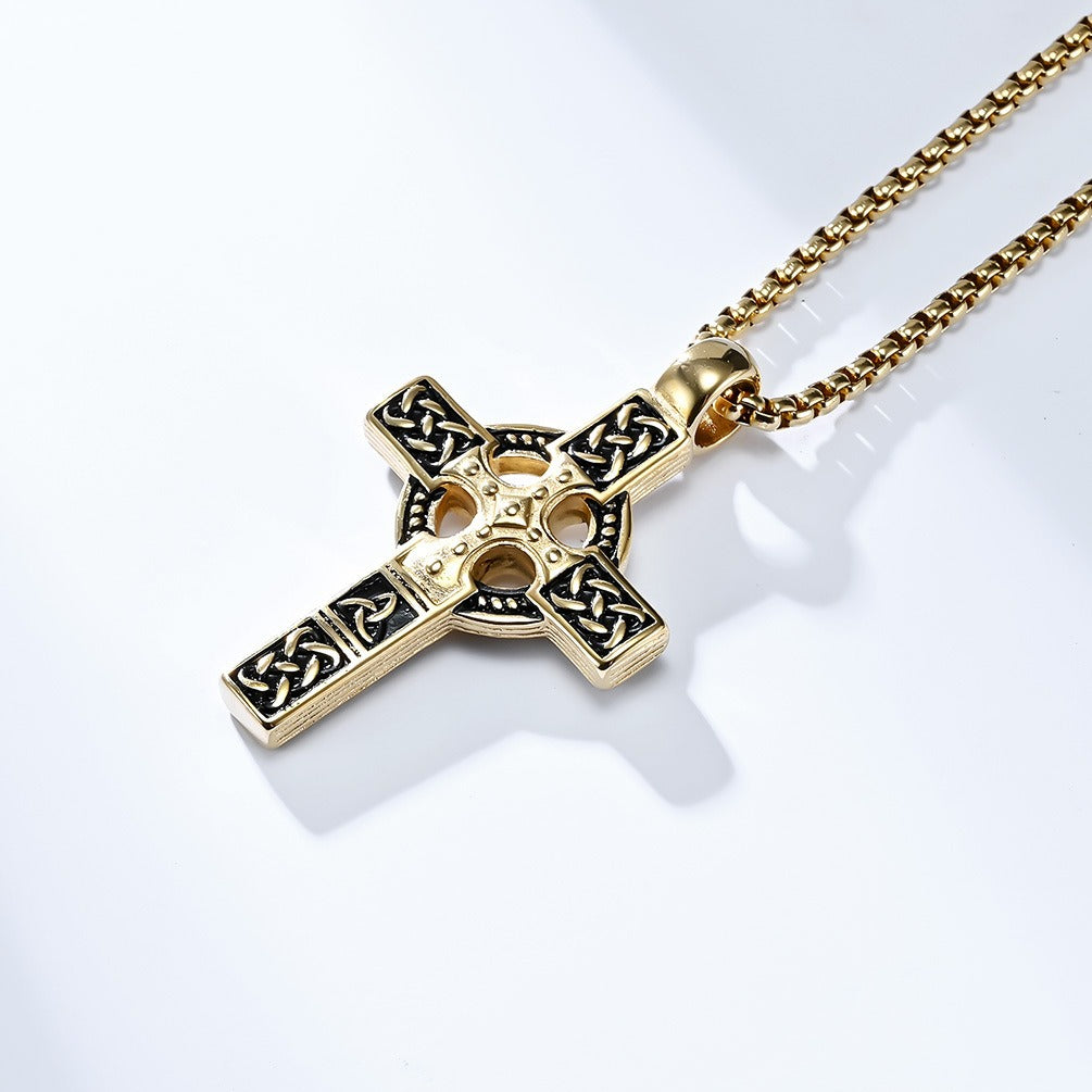 Kemstone Men’s Celtic Cross Pendant Necklace – Stainless Steel Faith & Strength K-PT453