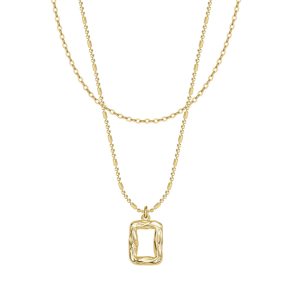 Kemstone Layered Rectangle Pendant Necklace – 925 Sterling Silver Double Chain Necklace for Women, Gold & Silver Minimalist Handmade Jewelry A4-BQN19