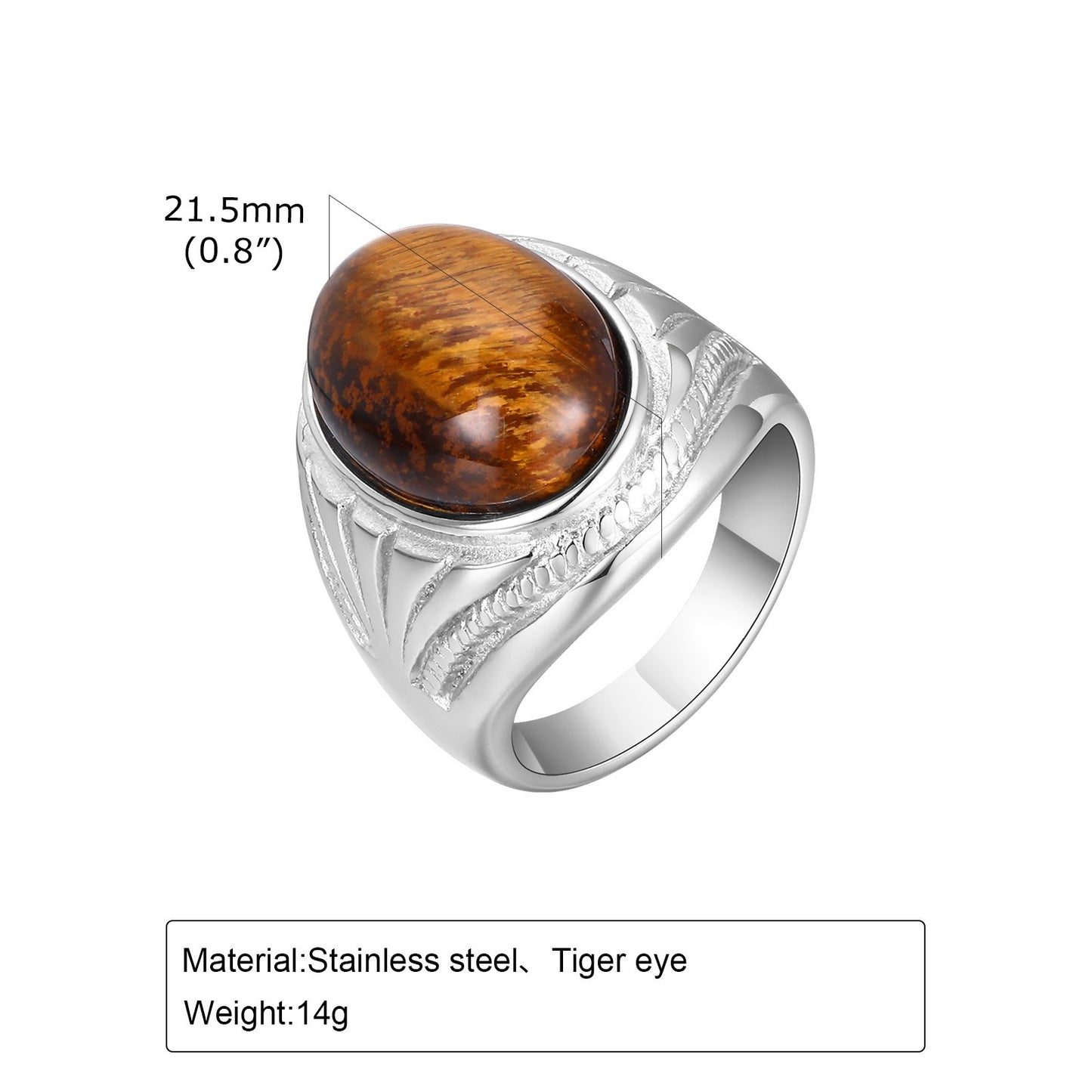 Men's Stainless Steel Tiger Eye Oval Ring – Norse Gothic Power Symbol, Vintage Steel Finish RC687
