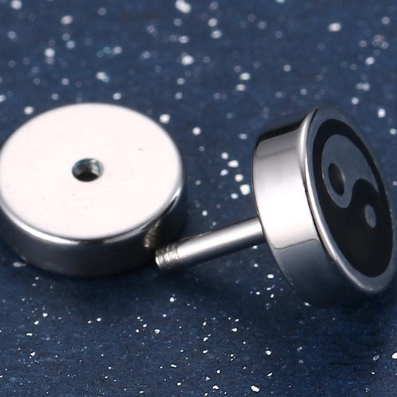 Kemstone Men’s Titanium Steel Punk Taiji Bagua Stud Earrings ES-091