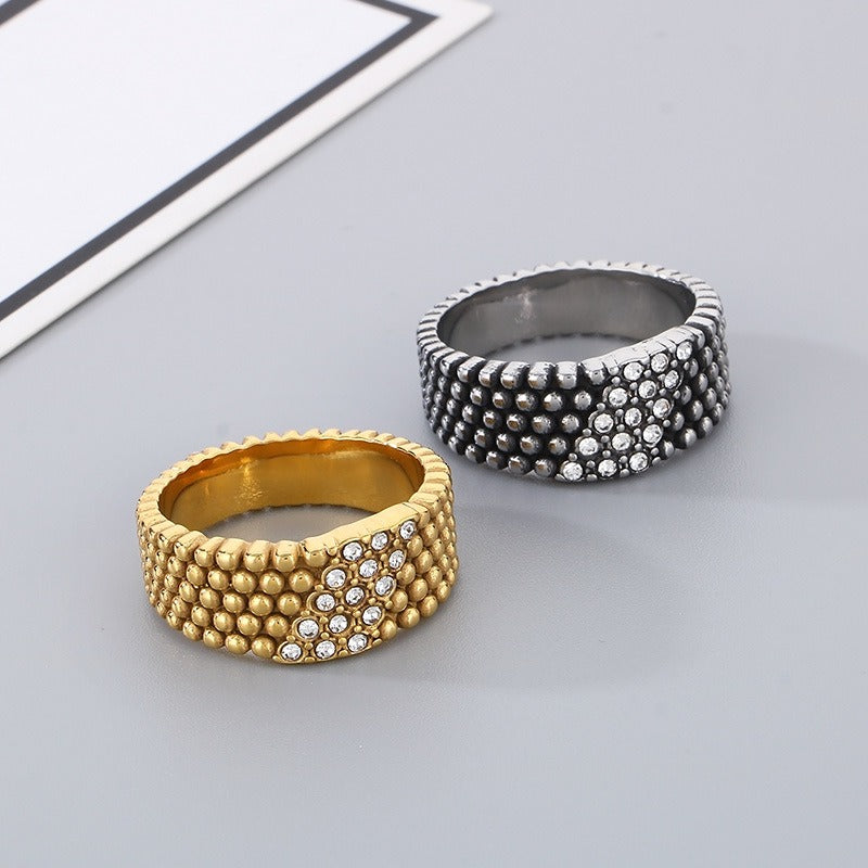 Kemstone Men’s Beaded Ring – Stainless Steel Hip-Hop Style Rhinestone Rows KR1088275-K