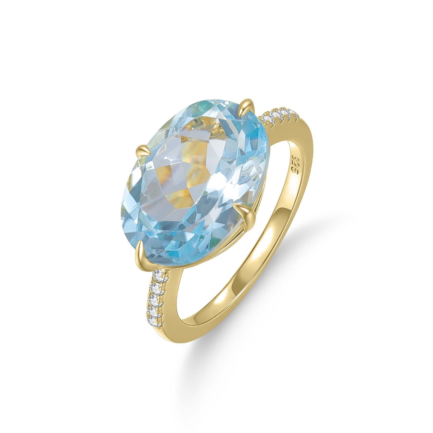 Kemstone Handcrafted 6.23ct Oval Gemstone Solitaire Ring – 925 Sterling Silver Gold-Plated Statement T7-OL1058R