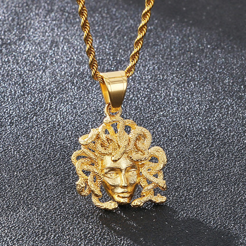 Kemstone Gothic Snake Goddess Pendant – Greek Mythology Stainless Steel Men's Necklace KP115490