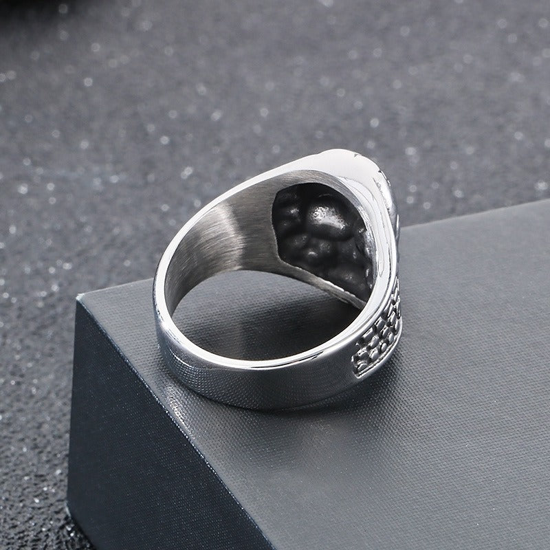 Kemstone Men’s Skull Texture Ring – Gothic Punk Stainless Steel Power Symbol KR111642-GC
