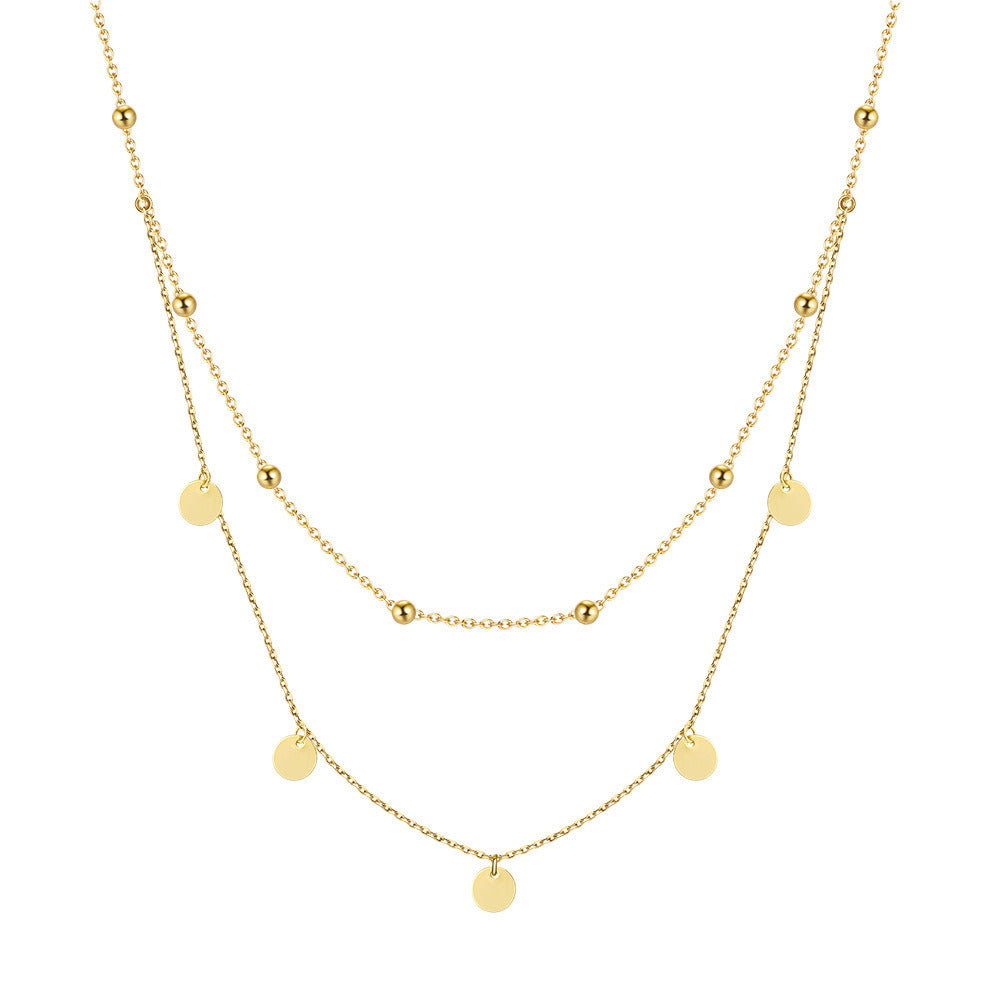 Kemstone Layered Gold Necklace – 925 Sterling Silver Double Chain Necklace for Women, Dainty Disc Beaded Choker, Adjustable Handmade Jewelry A4-BQN21