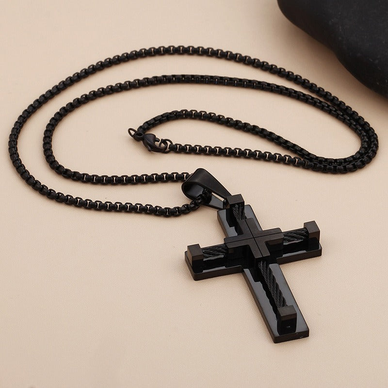 Collar con colgante de cruz de acero inoxidable y titanio minimalista moderno Kemstone para hombre - Joyería unisex duradera y de uso diario KP55886-K