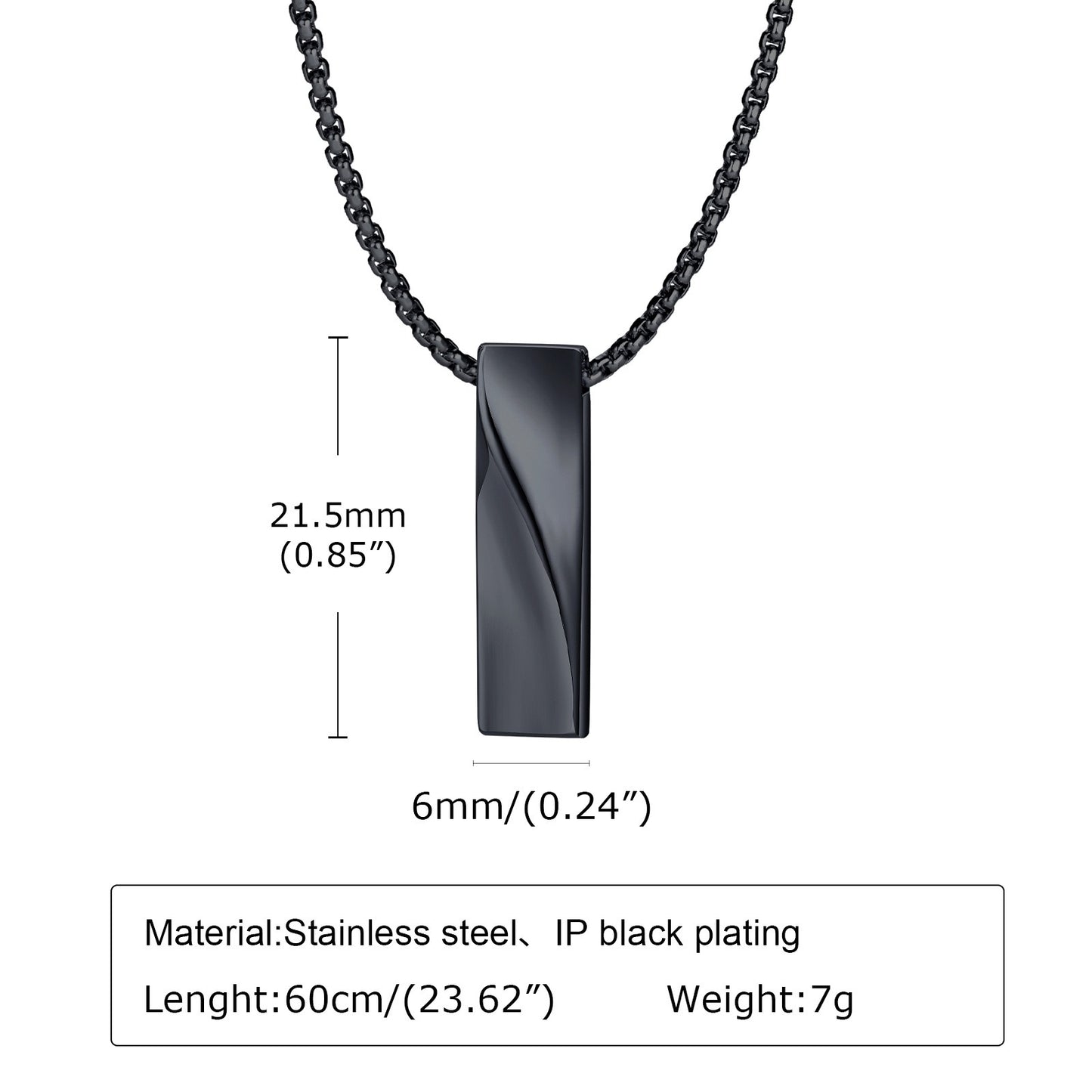 Mobius Bar Pendant Necklace for Men – Geometric Stainless Steel Amulet | Silver & Black PN-1830