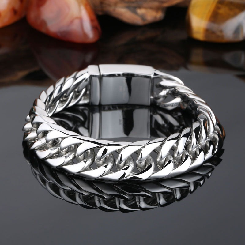 Kemstone Men’s Polished Cuban Chain Bracelet – 12mm/15mm Stainless Steel Urban Biker KB56160-D