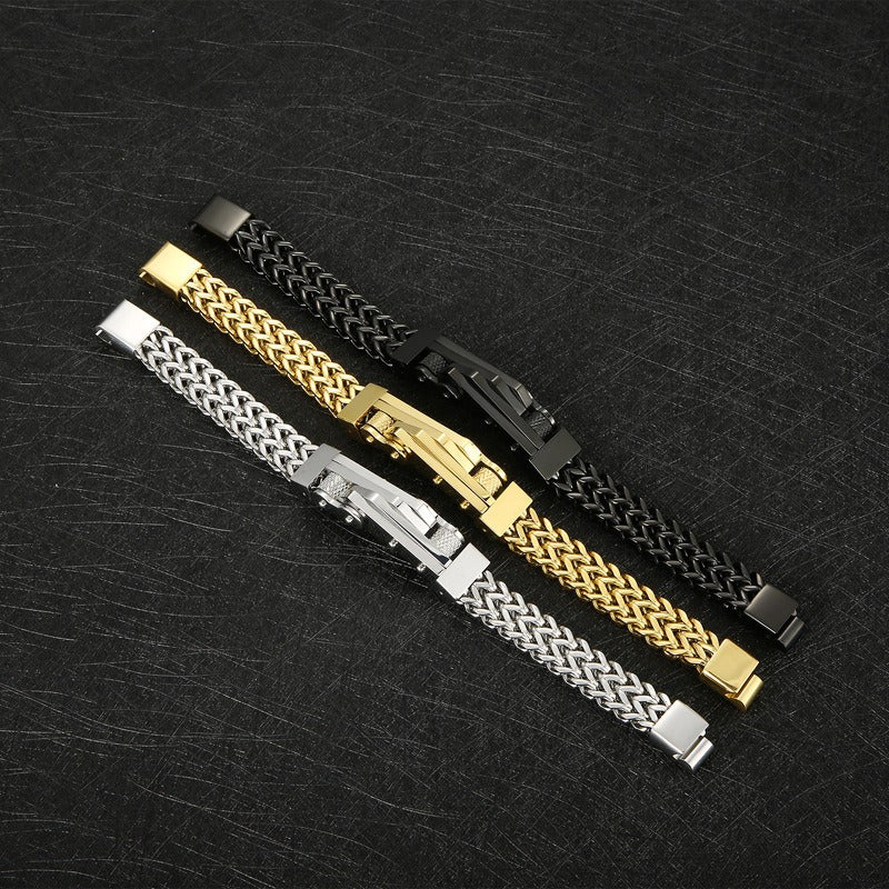 Kemstone Raw Edge Titanium Steel Motorcycle Chain Bracelet - Rock & Hiphop Style Dual-Sided Design for Urban Rider KB164180-KFC