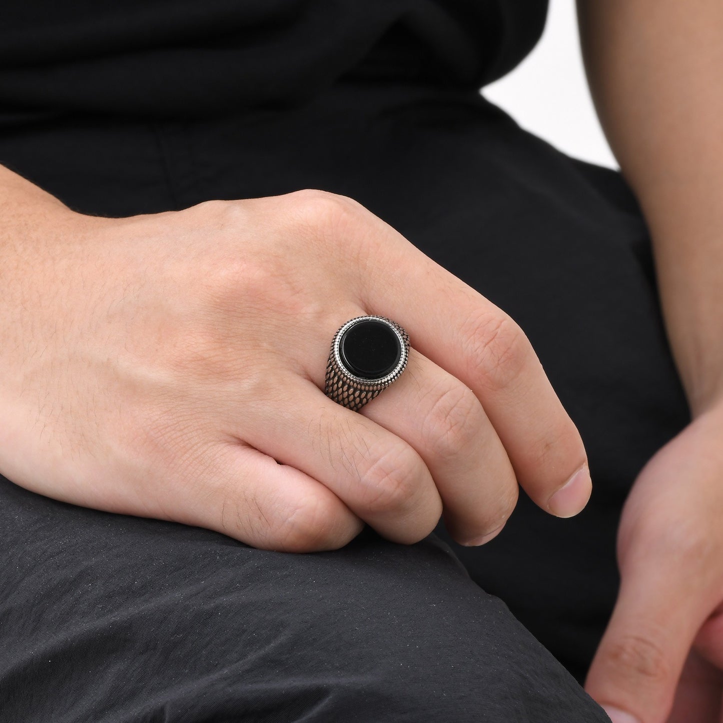 Men’s Stainless Steel Signet Ring – Natural Stone Seal Design (Black Onyx / Turquoise / Tiger Eye) RC-685