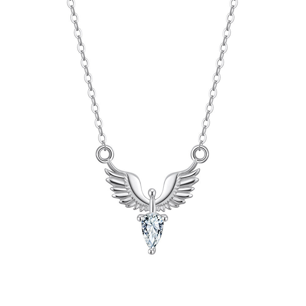 Kemstone S925 Sterling Silver Angel Wing Necklace for Women – Dainty Wing Pendant Clavicle Chain, Silver & Gold A4-APN54