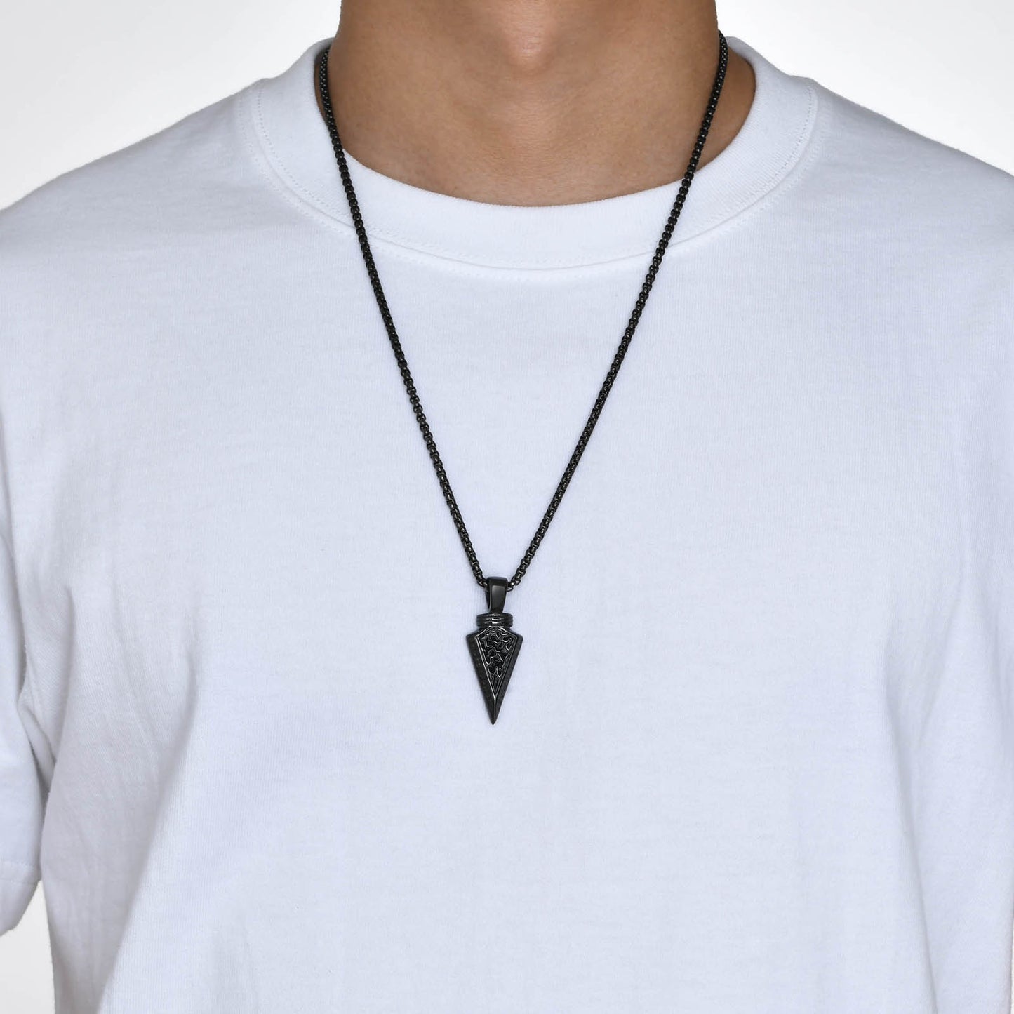 Kemstone Viking Arrowhead Pendant for Men – Stainless Steel Norse Necklace in Silver or Black, Gothic Street Style PN-1859