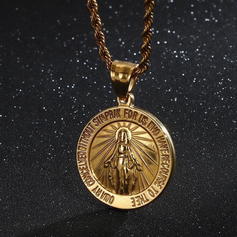 Kemstone Steel Medallion Necklace – Engraved Circular Pendant with Letter Charm for Men | Gothic Minimalist Jewelry KP80828-Z
