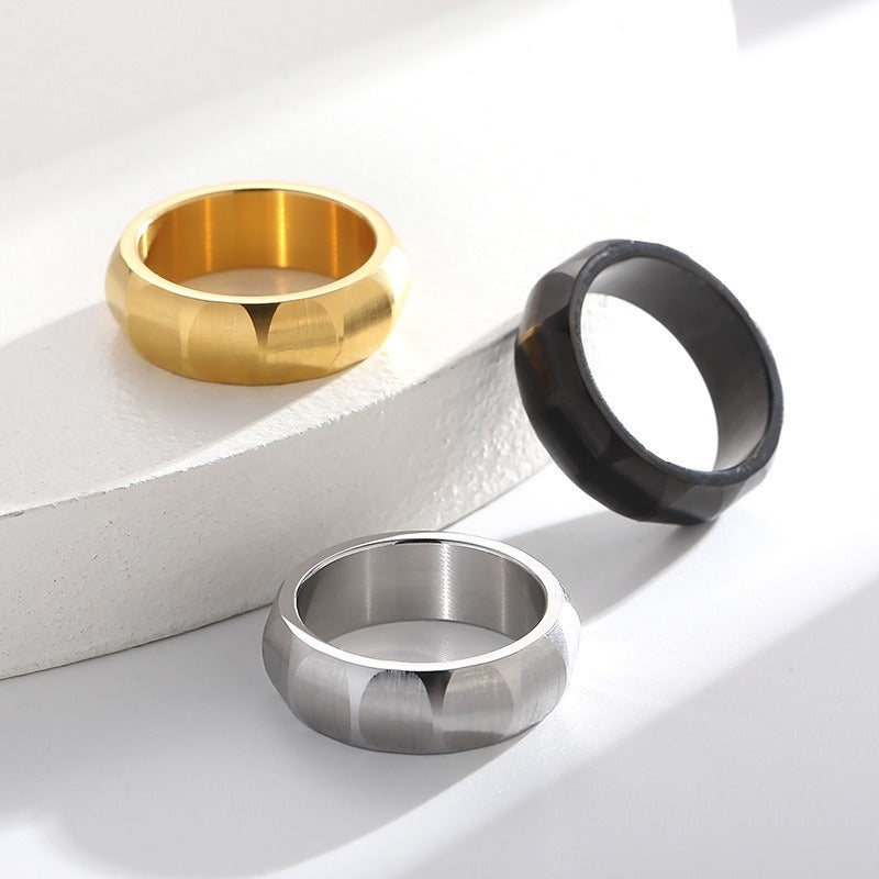 Kemstone Matte Titanium Steel Ring – Curved Minimalist Band for Men | Rugged Gothic Street Style KR105900-KFC