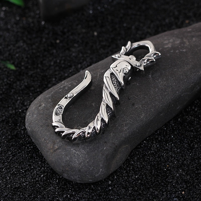 Kemstone Fishhook Pendant Necklace – Rustic Titanium Steel Maritime Symbol for Men KP47066-BD
