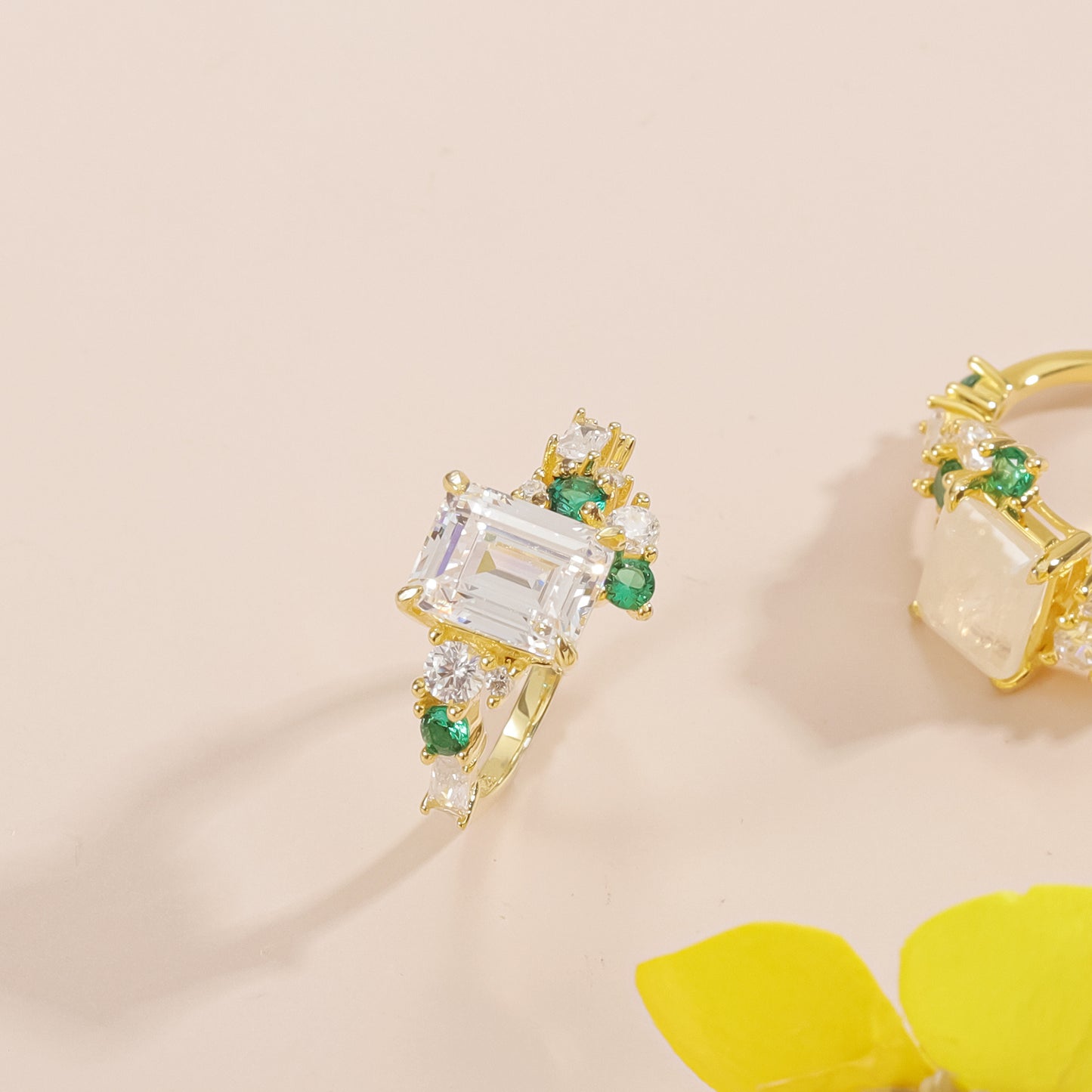 Kemstone 3 Carat Emerald-Cut Moissanite Ring – Gold-Plated Sterling Silver Vintage Engagement Jewelry for Women