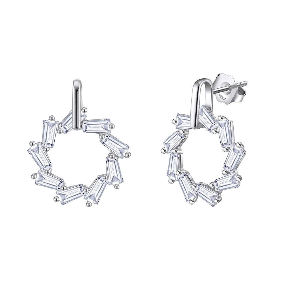Geometric Hoop Earrings – 925 Sterling Silver Circle CZ Studs, Handmade Gold & Platinum Plated Jewelry by Kemstone A4-APE134