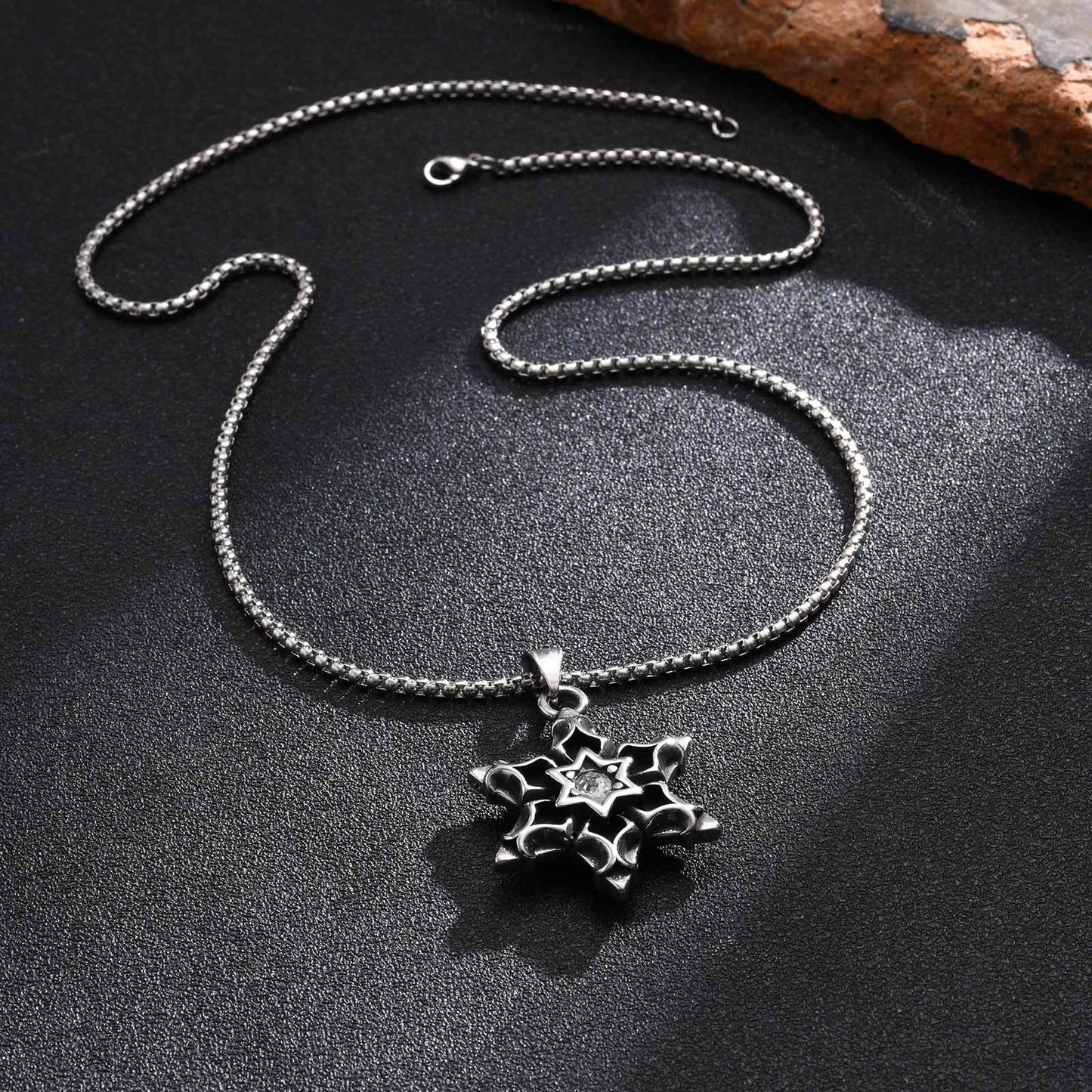 Kemstone Men’s Stainless Steel Hexagram Pendant Necklace – Gothic Biker Star Jewelry PN-2154