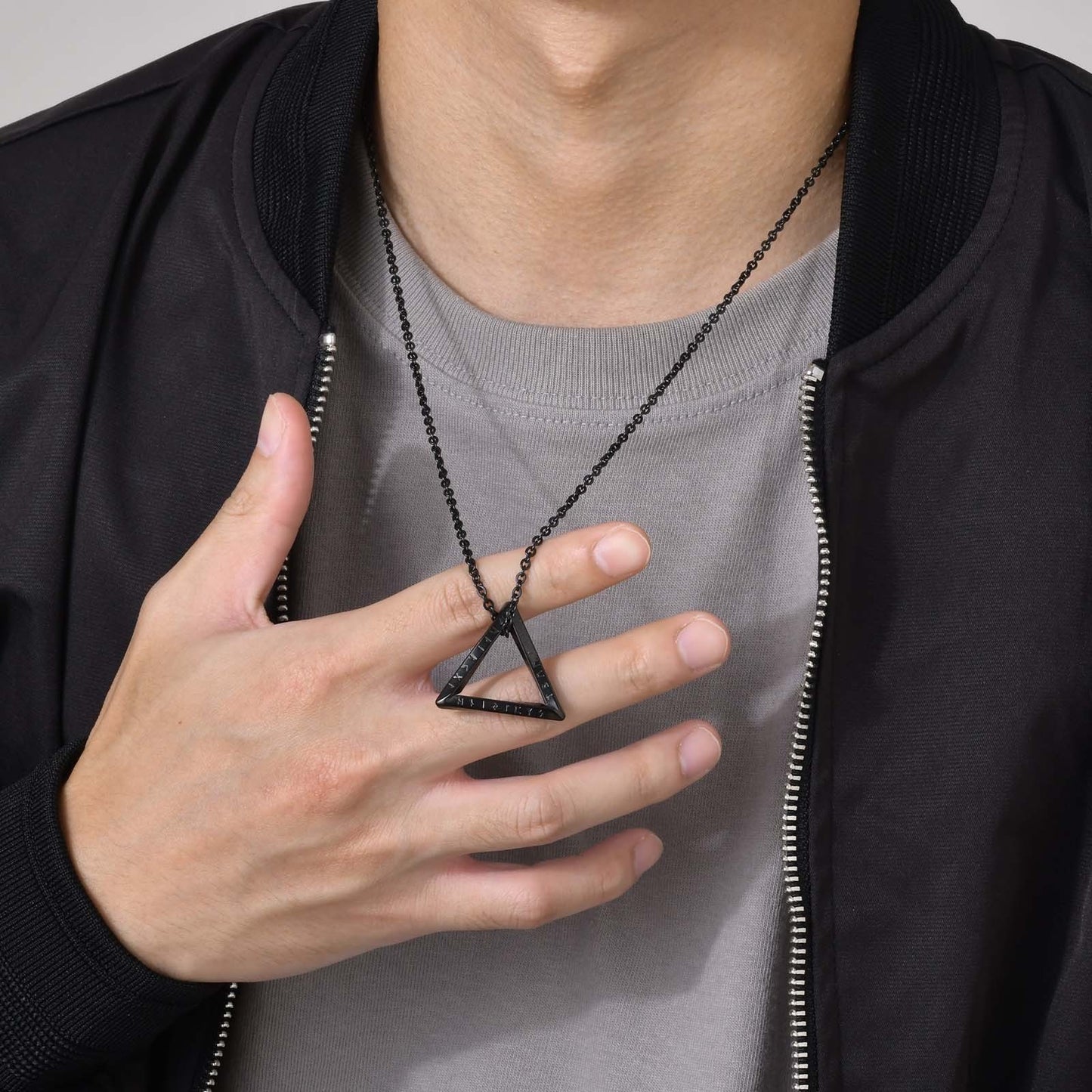 Kemstone Viking Runes Triangle Pendant Necklace – Stainless Steel Nordic Symbol Jewelry for Men Silver & Black PN-1707