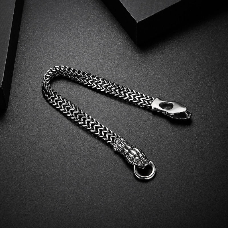 Kemstone Twin Serpent Titanium Steel Men's Bracelet - Retro Edgy Design for Modern Warriors KB145401