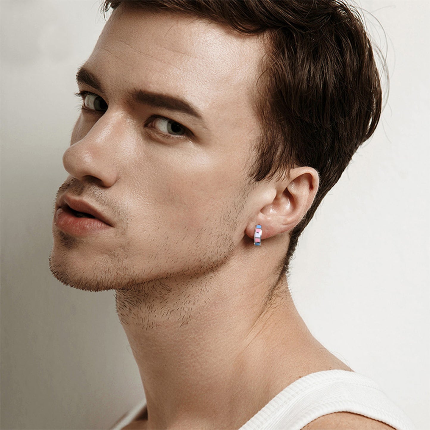 Kemstone Stainless Steel Color Block Hoop Earrings – 13mm Small Huggie Punk Street Style PE-014