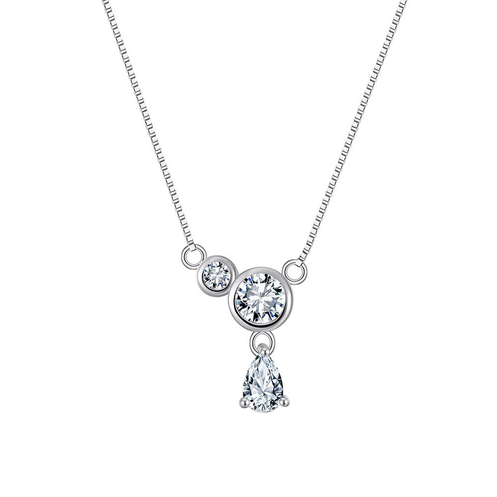 Kemstone S925 Sterling Silver Box Chain CZ Necklace for Women – Teardrop Pendant Clavicle Chain, Silver & Gold A4-APN47