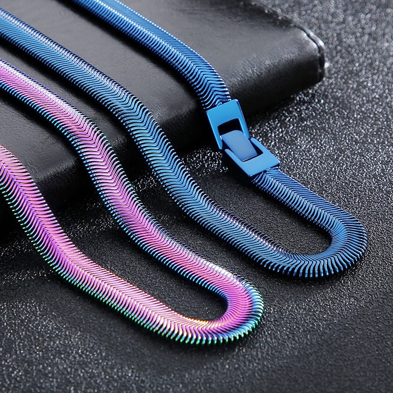 Hip-Hop Flat Snake Chain Necklace & Bracelet – Stainless Steel Herringbone Jewelry for Men KN228487