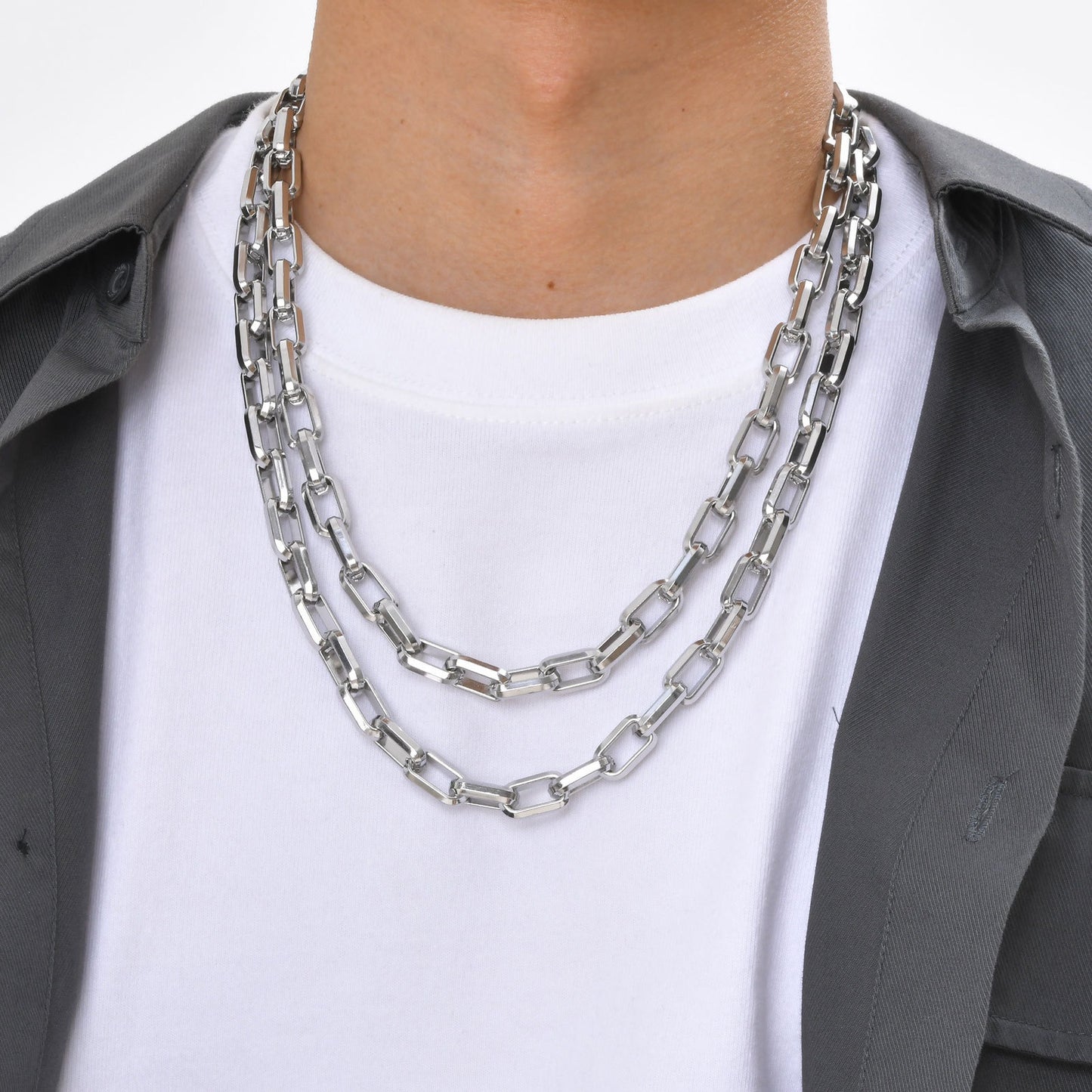 Heavy-Duty Stainless Steel Rectangle Chain Necklace for Men – 9.2mm Street Style, Viking Goth Vibe NC-1608