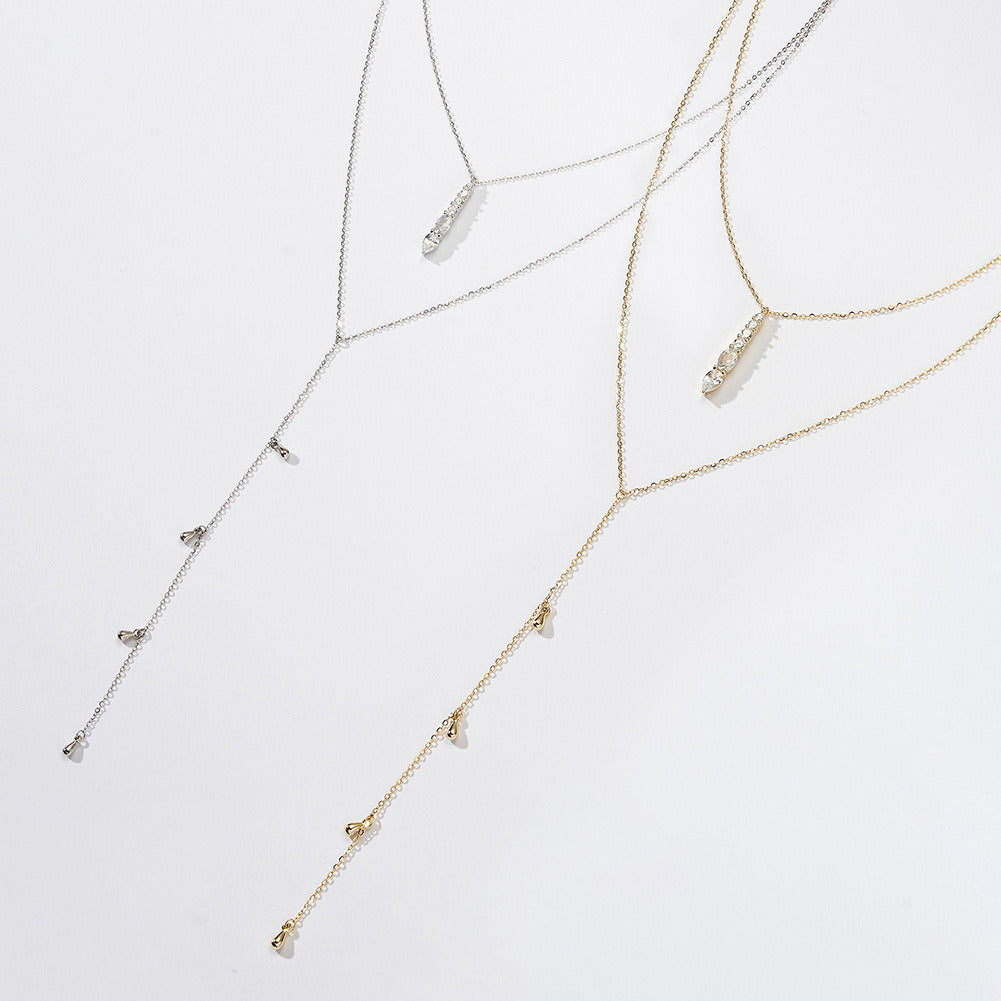 Kemstone S925 Sterling Silver Lariat Pendant Double Layer Necklace for Women – Dainty Y & Drop Chain, Silver & Gold A4-BQN11