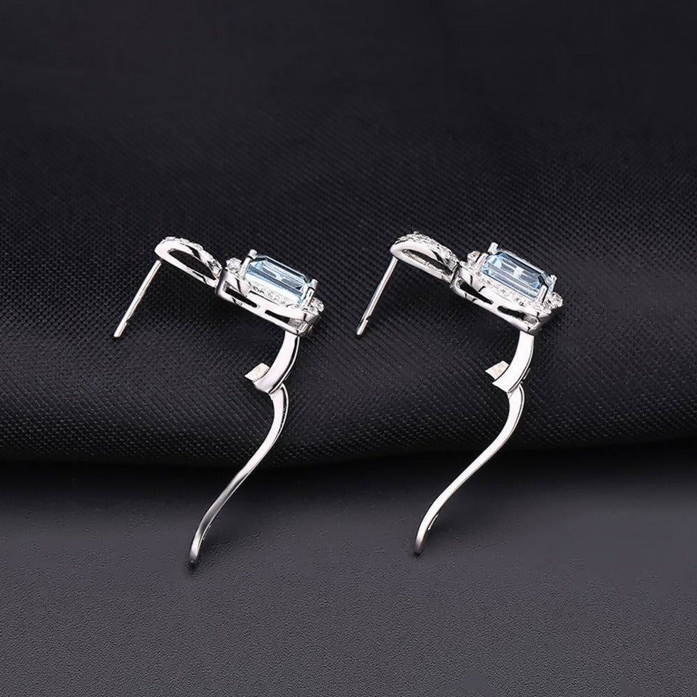 Pendientes Kemstone de plata de ley con topacio azul cielo y detalles de circonita blanca, diseño original, hechos a mano, K244284E