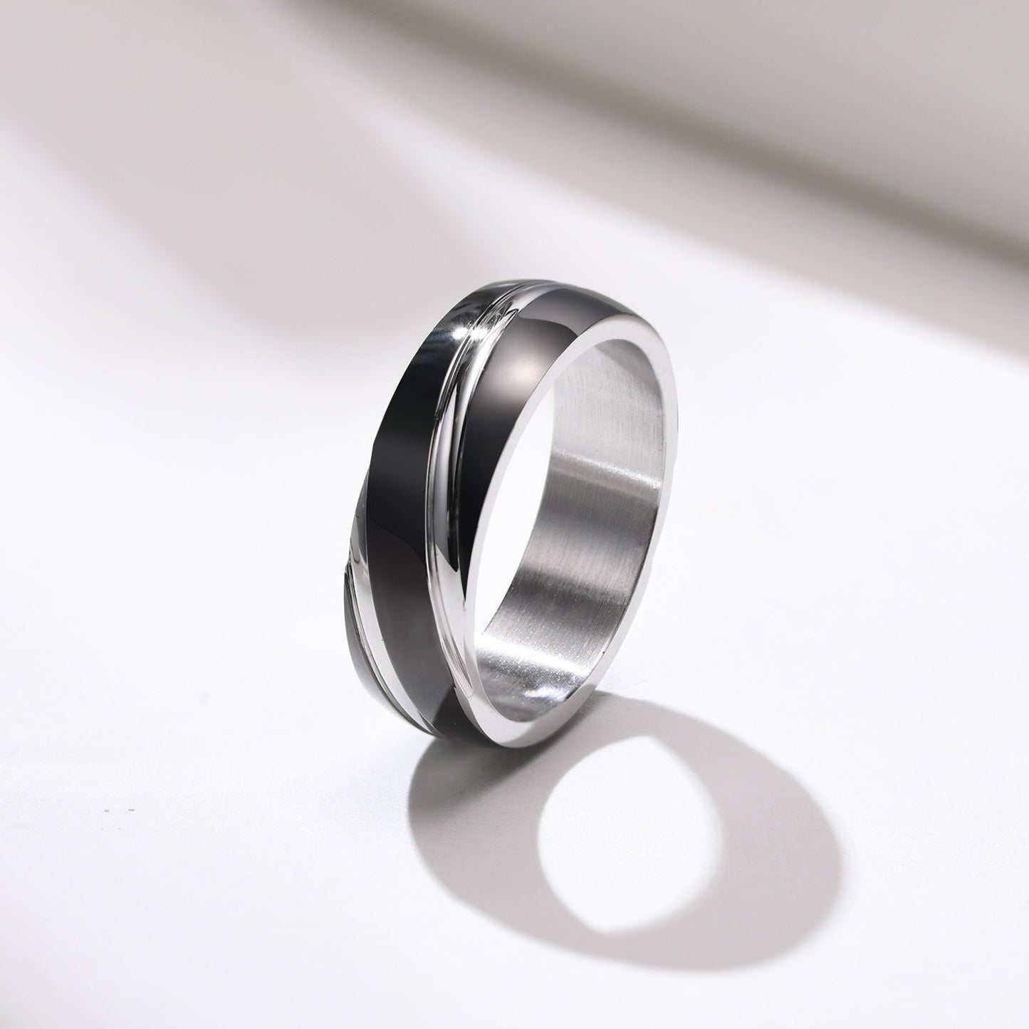 Kemstone Men’s Stainless Steel Ring – Slanted Stripe Design, IP Gold Plated Bold Minimalist Band R-057
