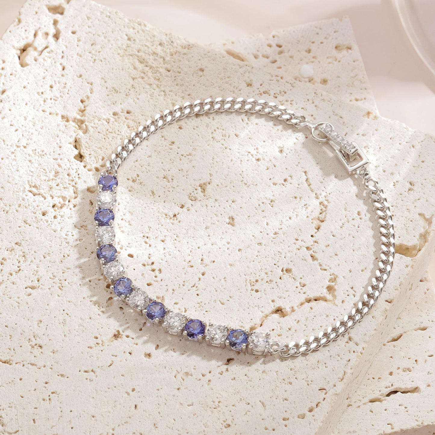 S925 Sterling Silver Blue Sapphire & Moissanite Bracelet – Elegant Hollow Design for Women OL1118B